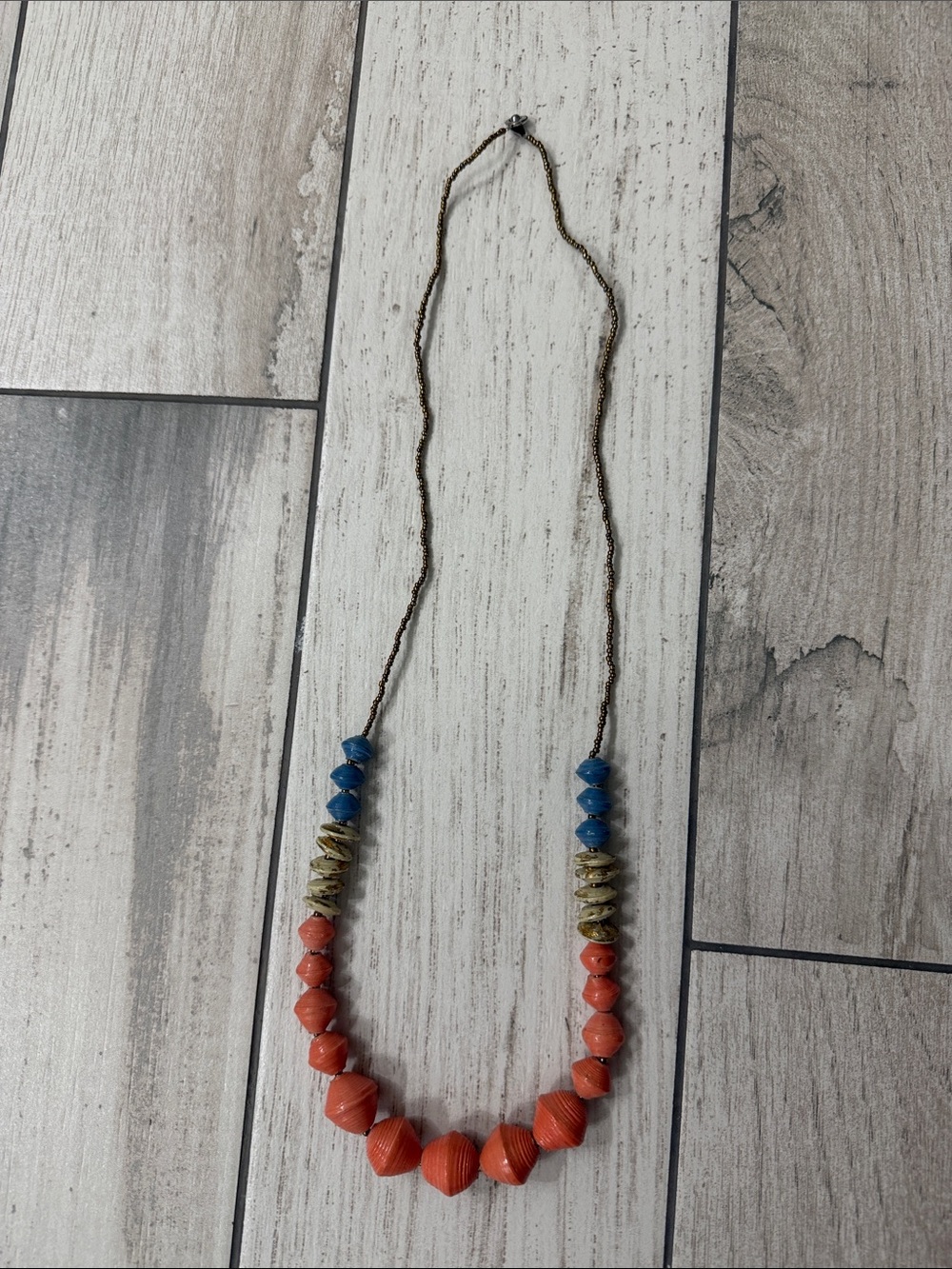 Handmade Orange, Blue & Olive Bead Necklace